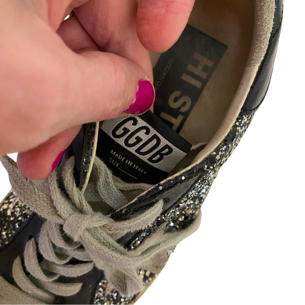 Golden Goose Hi Star D Glitter Sneakers Womens Size 5 35 Vigna Silver Black Shoe - Picture 10 of 16